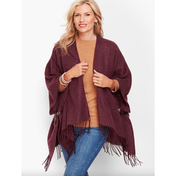 Talbots Donegal Fringe Trim Ruana Shawl Wrap with Side Buckle Size XS/S Cozy - Picture 1 of 9